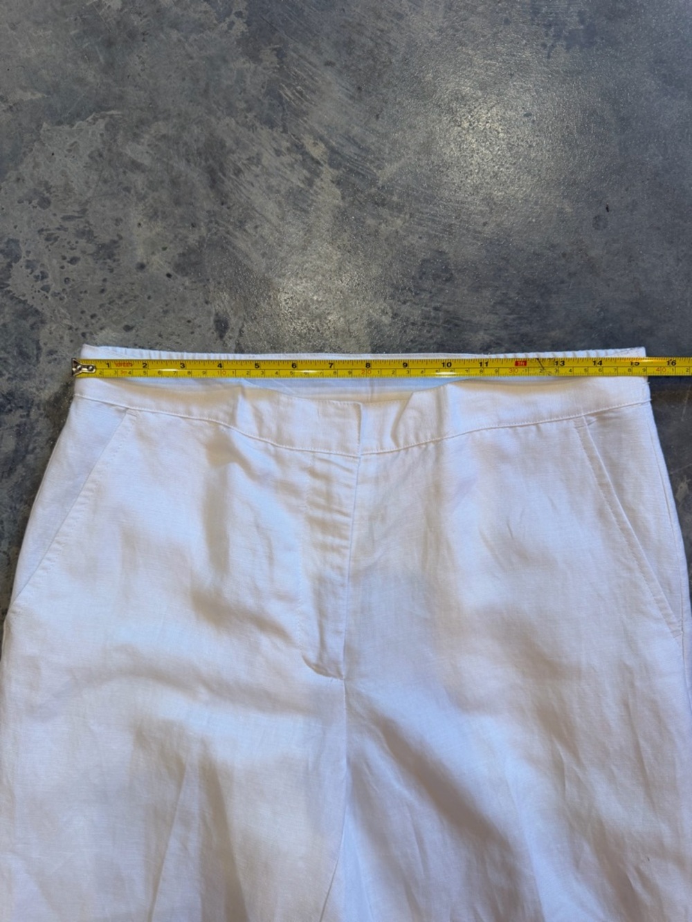 White Linen Straight-Leg Embellished Hem Pants - Picture 5 of 7